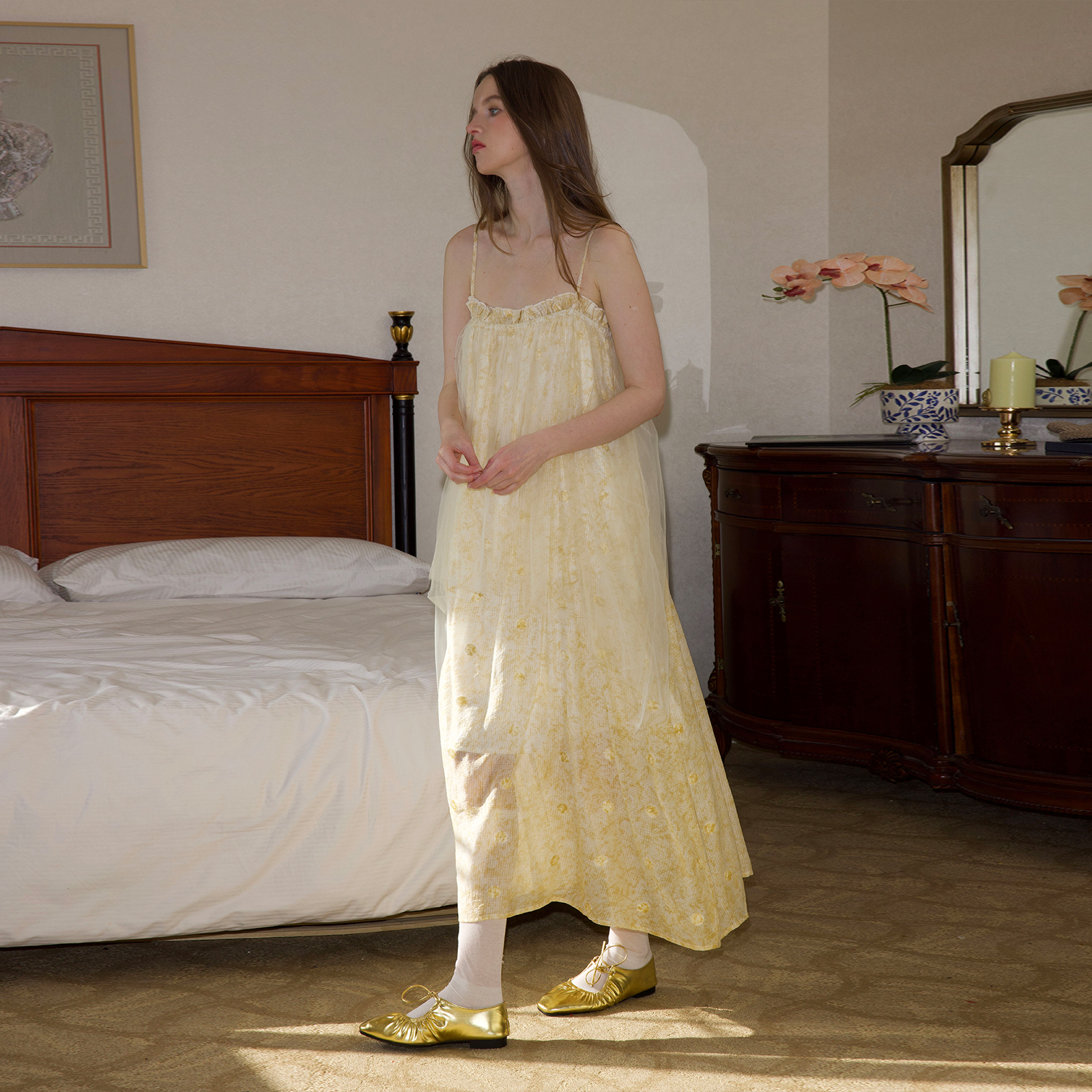 COINROVA天丝网纱吊带连衣裙