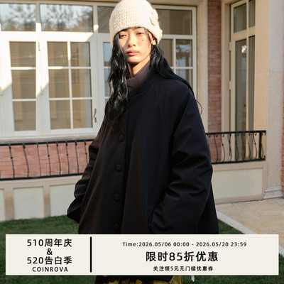 COINROVA黑色90白鸭绒防水耐磨中长款立领羽绒服外套