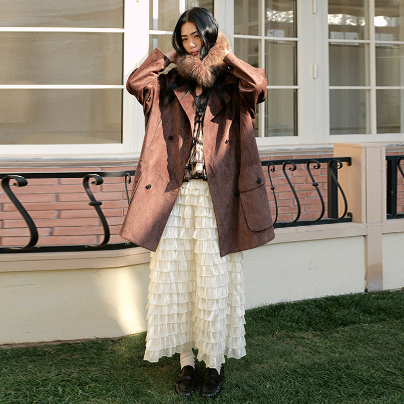 COINROVA米色多层光泽感蛋糕半身裙松紧腰