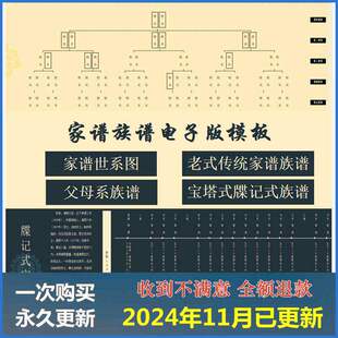 家谱族谱图电子版excel模板 家族人员登记表父系母系宝塔式世系图