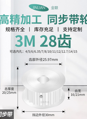 同步轮3M28齿AF齿宽16/21内孔563581012.7传动装置皮带轮同步带轮