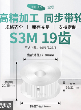 同步轮S3M19齿AF齿宽16/21内孔5635810127传动装置皮带轮同步带轮