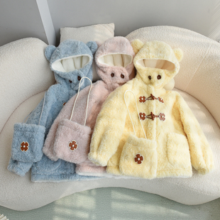 儿童皮草外套冬季女童宝宝泰迪小熊羊羔毛毛绒中大童女孩加绒棉服