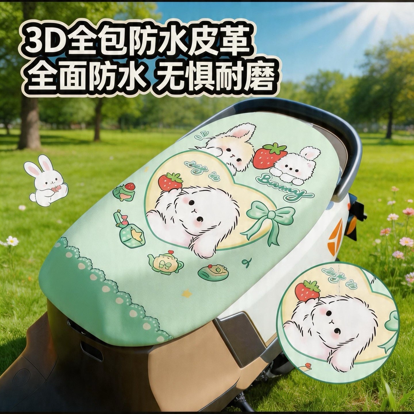 电动车坐垫套皮革防水防晒电瓶车摩托车座椅保护罩可爱四季通用款
