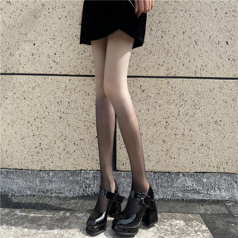 黑灰渐变丝袜夏季薄款防勾丝女性感黑丝超薄糖果色天鹅绒连裤袜子
