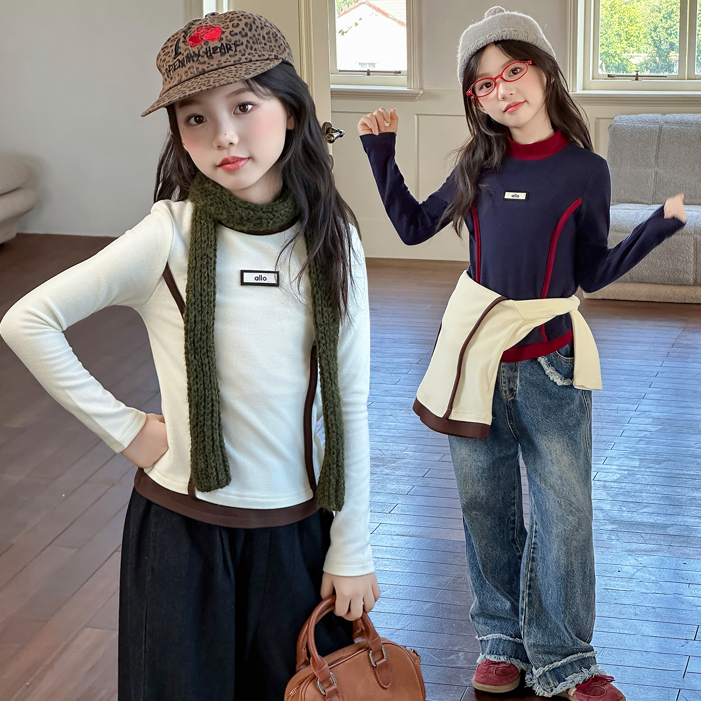 女童打底衫秋冬季德绒上衣内搭