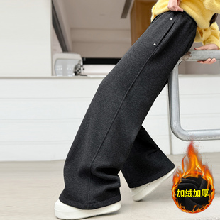 女童加绒裤子秋冬2025新款大童时尚仿羊绒一体绒休闲裤儿童阔腿裤