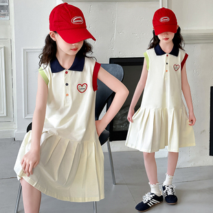 女童连衣裙2025新款 裙子 夏装 女孩纯棉针织爱心休闲POLO裙儿童夏季