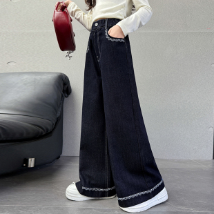 牛仔裤 女童裤 女大童超好看酷飒净色阔腿儿童春季 2026新款 子春秋款