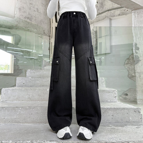 女童裤子秋冬外穿时尚牛仔工装裤