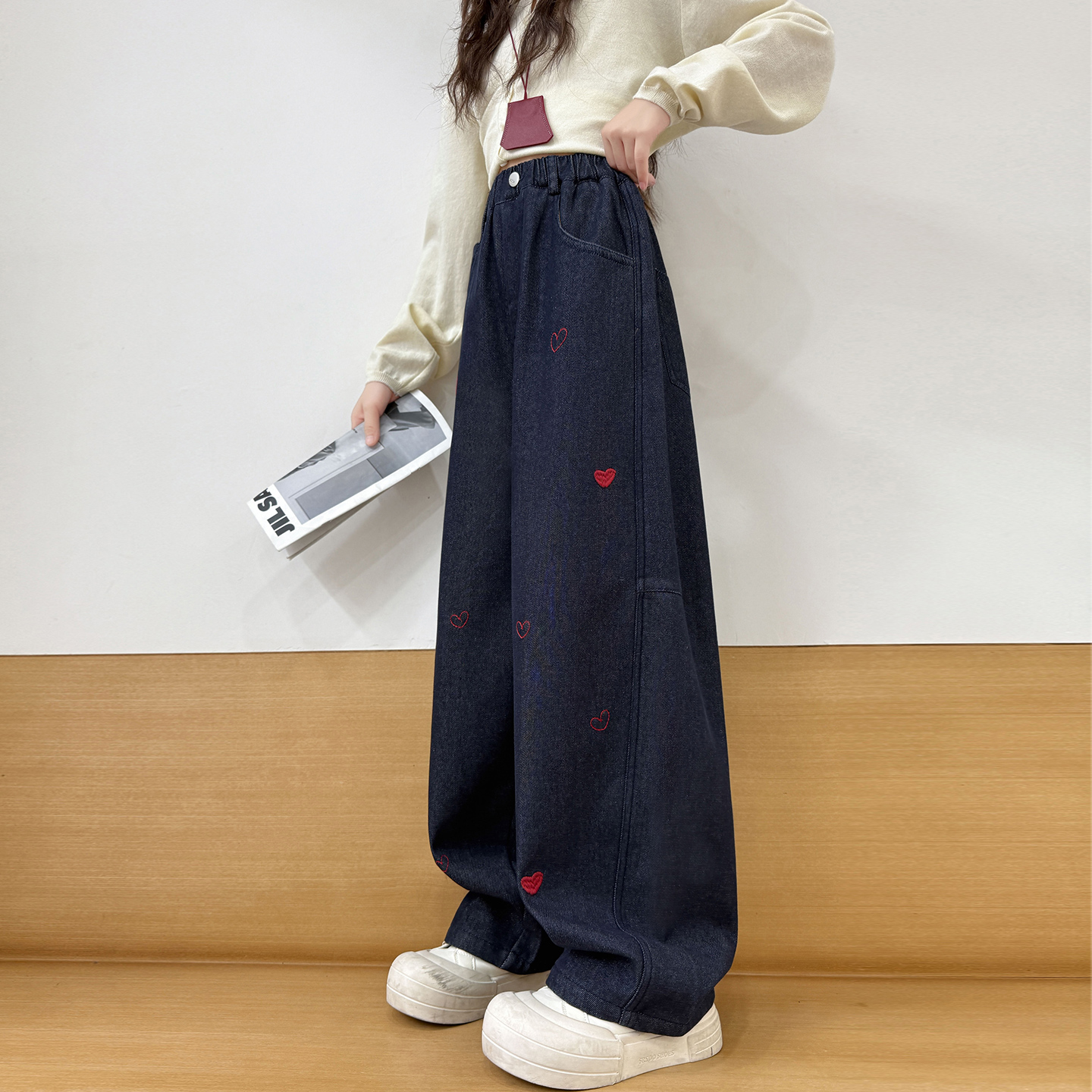 女童冬季加绒裤子一体绒牛仔裤