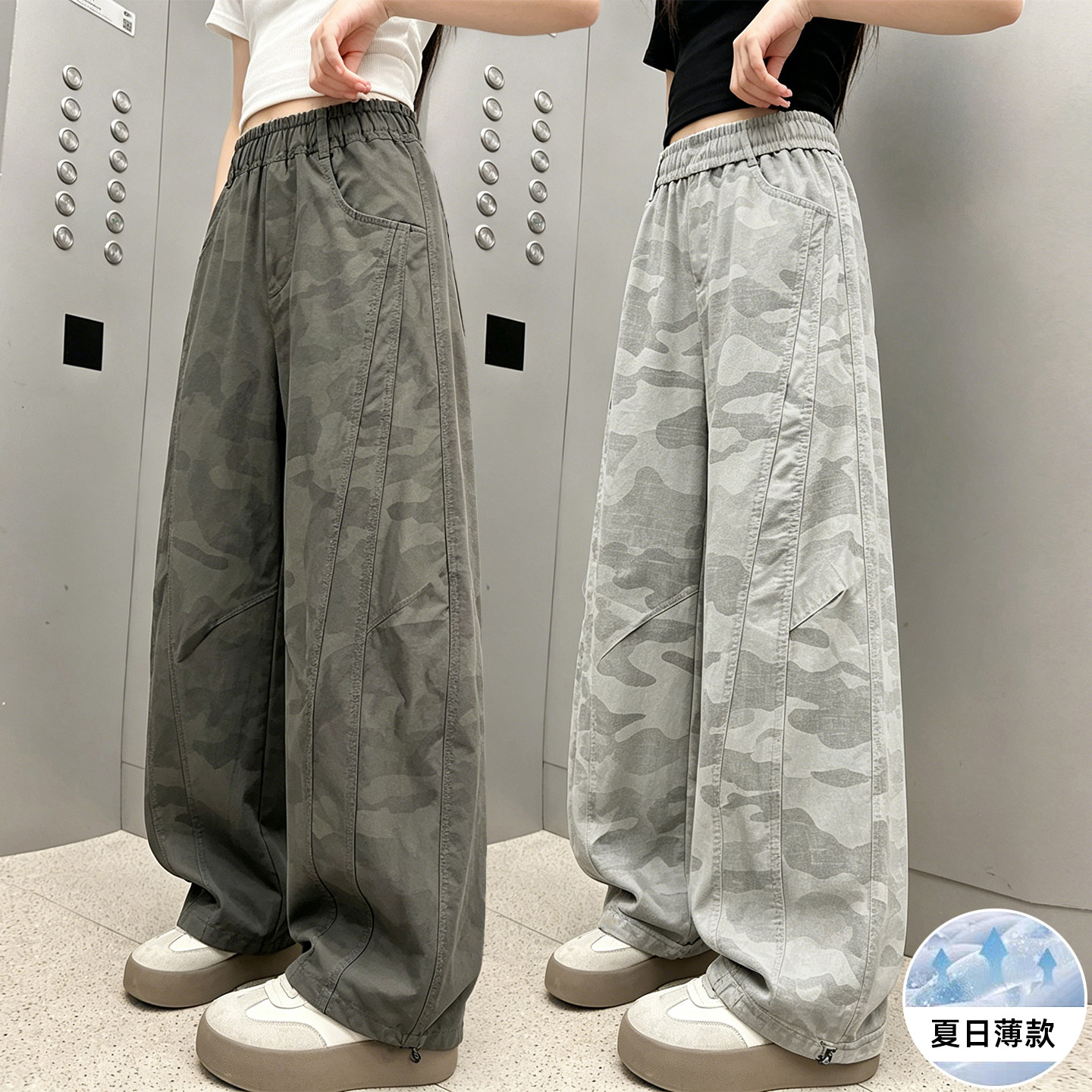 女童裤子夏季薄款2026新款夏装女孩时尚酷飒炸街迷彩儿童休闲长裤