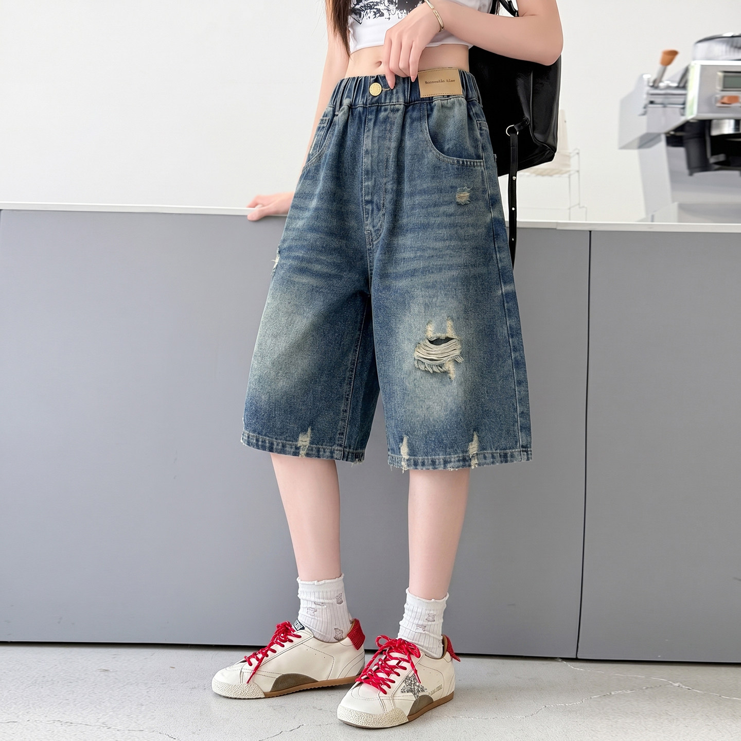 女童短裤外穿夏季薄款2026新款夏装炸街破洞牛仔五分中裤儿童裤子