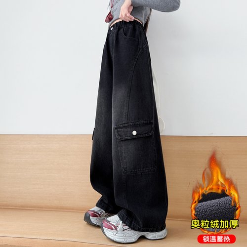 女童冬季加绒裤子一体绒工装裤