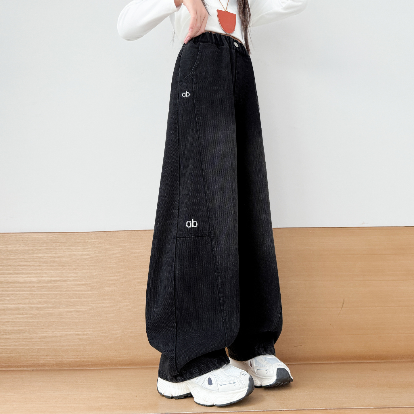 女童加绒牛仔裤一体绒加厚弯刀裤