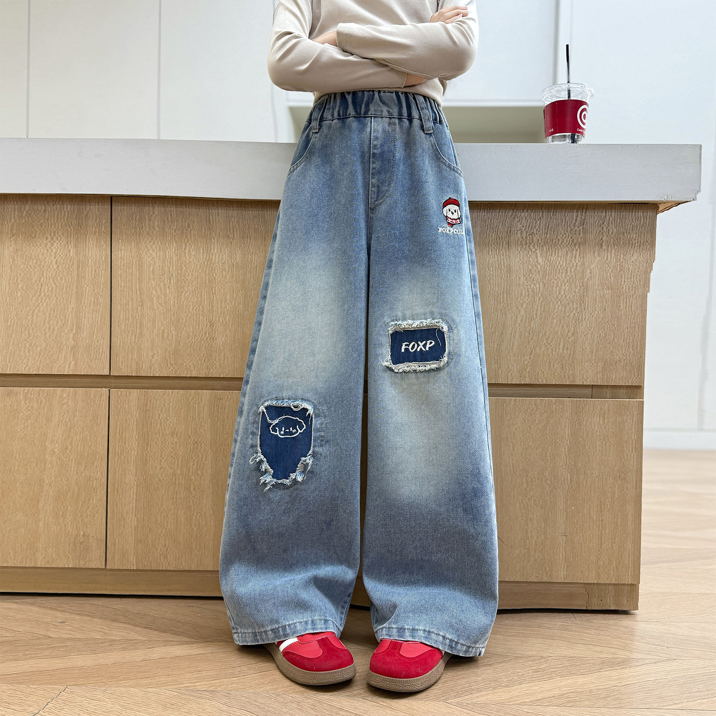 女童牛仔裤2026新款女大童超好看贴布刺绣直筒阔腿裤儿童裤子春秋,童装/婴儿装/亲子装,裤子,淘宝优惠券,粉丝福利购,淘宝优惠卷