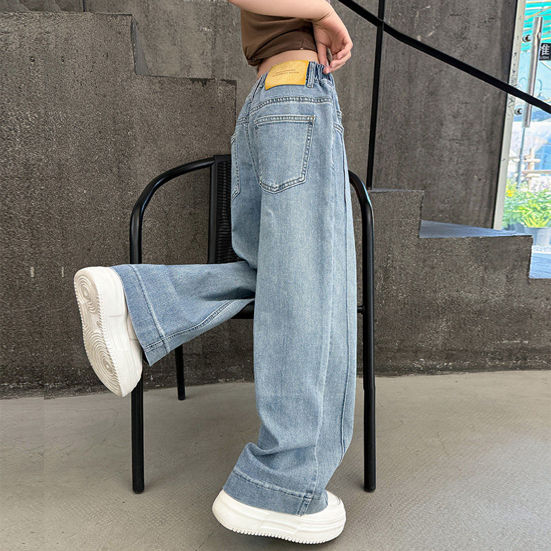 女童阔腿裤2026新款春夏装10岁女孩大童韩版时尚贴标牛仔儿童裤子