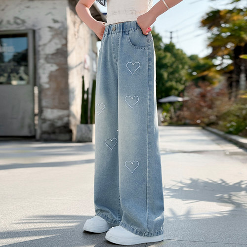 女童裤子春秋款时尚直筒牛仔裤