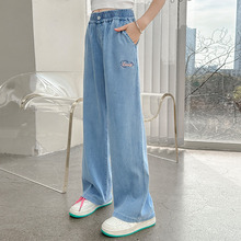 女童牛仔裤夏季薄款2024新款夏装女大童洋气天丝窄版阔腿儿童裤子