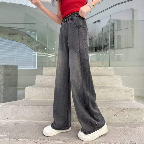 女童天丝牛仔裤夏薄款酷飒阔腿裤