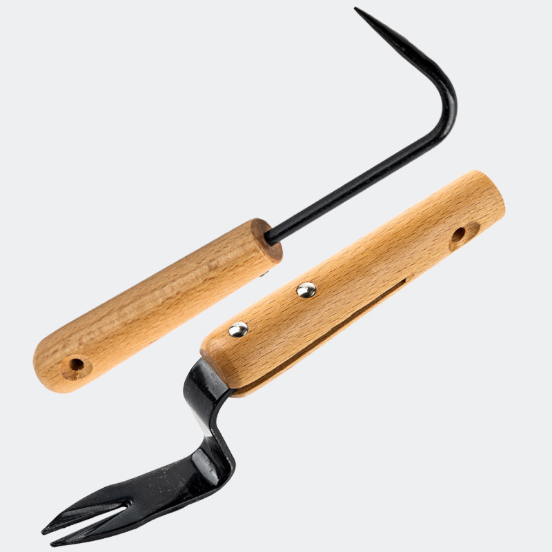 不锈钢单爪根钩盆栽盆景养护松土钩木柄钩松土工具根勾园艺工具