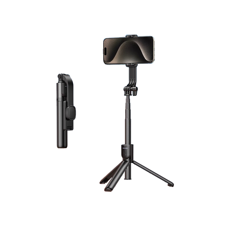 绿联自拍杆迷你2025新款旅游便携式通用360度旋转拍照手持防抖稳定拍摄手机支架轻便vlog蓝牙落地三脚架