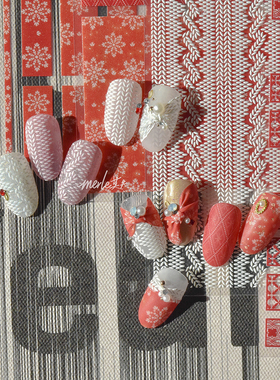 新工艺tomoni莫失MS合作款美甲贴纸中国风红色喜庆格子细格蝴蝶结