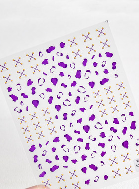 新工艺tomoni薄韧带背胶美甲贴纸 紫色豹纹交叉鞋带扣指甲贴to518