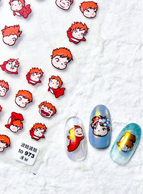 新工艺tomoni薄韧带背胶美甲贴纸红色金鱼姬红发波妞指甲贴画饰品
