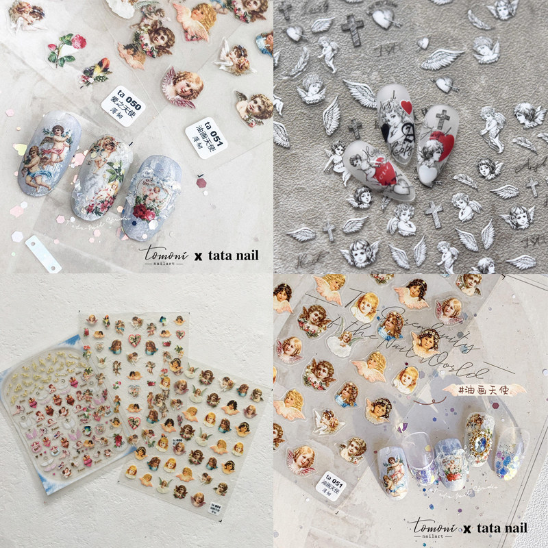 新工艺tomoni&TATA联名款带背胶美甲贴纸 黑白素描彩色小天使翅膀属于什么档次？
