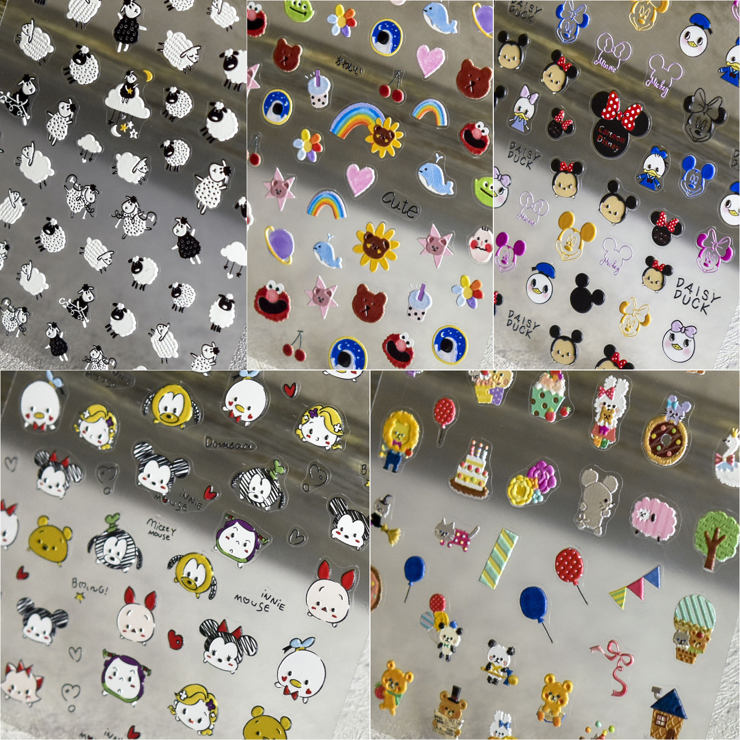 新工艺tomoni美甲贴纸可爱涂鸦卡通手绘鸭鸭黑白小羊熊熊幼稚园