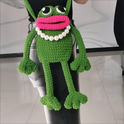 手工编织网红大嘴青蛙手机材料包钩针diy丑萌蛙斜挎收纳包送闺蜜