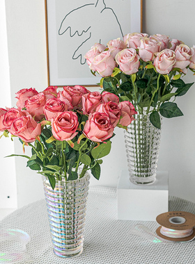 2025新款高档玫瑰花仿真花假花摆设客厅餐桌装饰花插花花艺摆件