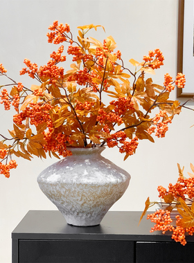 中古风仿真秋叶浆果干花花束假花摆设客厅陶瓷花瓶装饰花艺摆件
