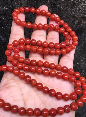 天然南红玛瑙云南保山杨柳料柿子红8mm108颗手链手串项链多圈手链