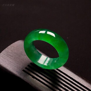 天然翡翠条阳绿戒圈冰种祖母绿戒指细男女款飘阳绿素面戒指圈情侣
