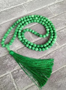 缅甸满绿翡翠项链 干青铁龙生阳绿花青108颗手链 8mm情侣款手串