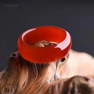 天然玛瑙玉髓男女细玉戒指红本命年加宽情侣石头食指大拇指环尾戒