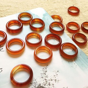 玉髓男女细玉戒指红本命年加宽情侣石头食指大拇指环尾戒指环礼物