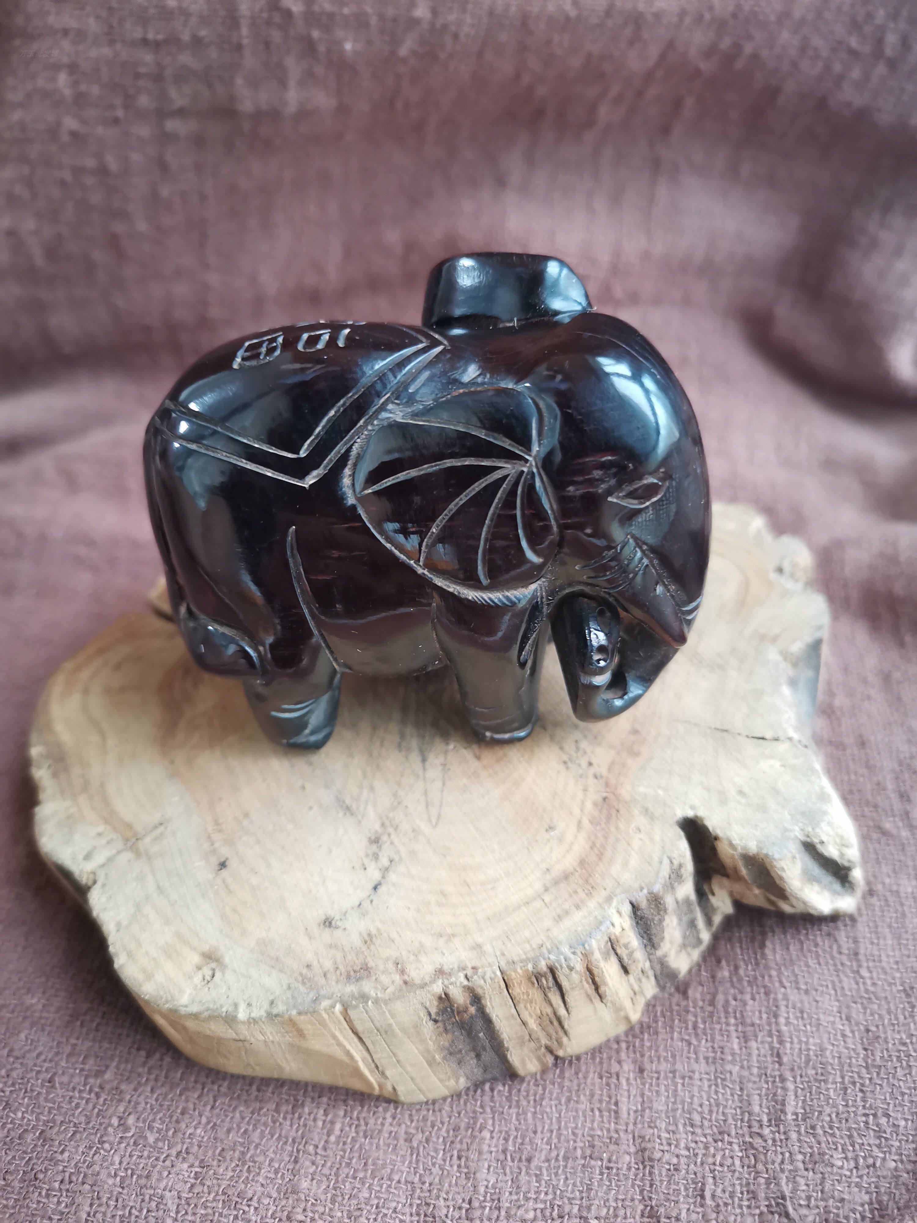 角雕文玩牦牛角精雕小象摆件仿古雕刻牛角手把件挂件古玩老角雕件