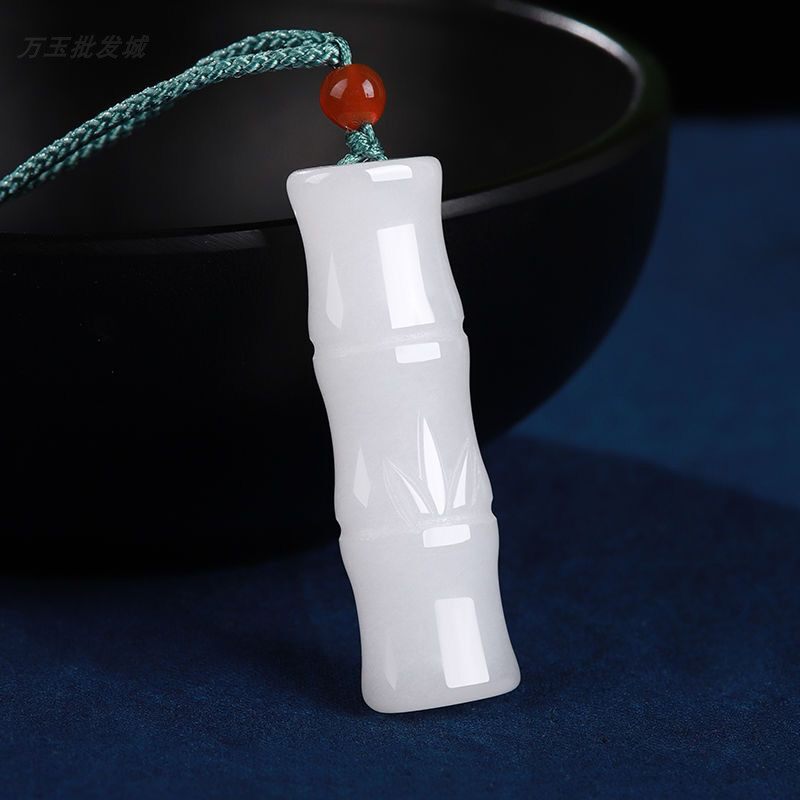 新疆金丝白玉竹节吊坠羊脂白玉节节高升玉吊坠毛衣链项链男女玉佩