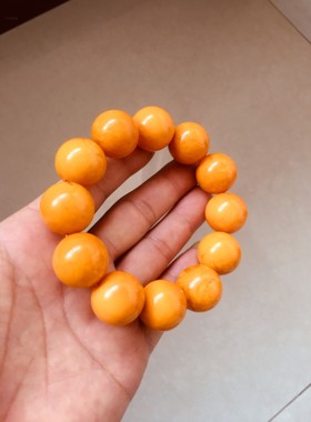 老蜜蜡琥珀鸡油黄配饰佛珠手链