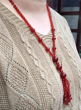 百搭女玛瑙天然玛瑙玉石长款项链