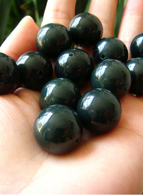 天然新疆和田玉青玉墨玉散珠子圆珠大小珠油青色项链手链吊坠编绳