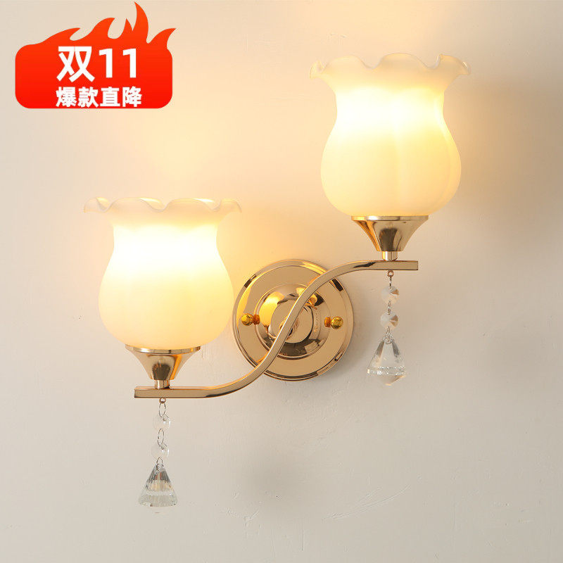 卧室床头灯现代简约led遥控温馨浪漫客厅背景楼梯金色双头墙壁灯
