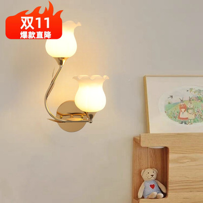 简约卧室床头壁灯双头带遥控金色欧式客厅墙壁灯过道阳台LED灯具