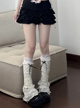 叠穿袜套波点蝴蝶结韩版ins小腿袜蕾丝花边可爱泡泡口腿套堆堆袜