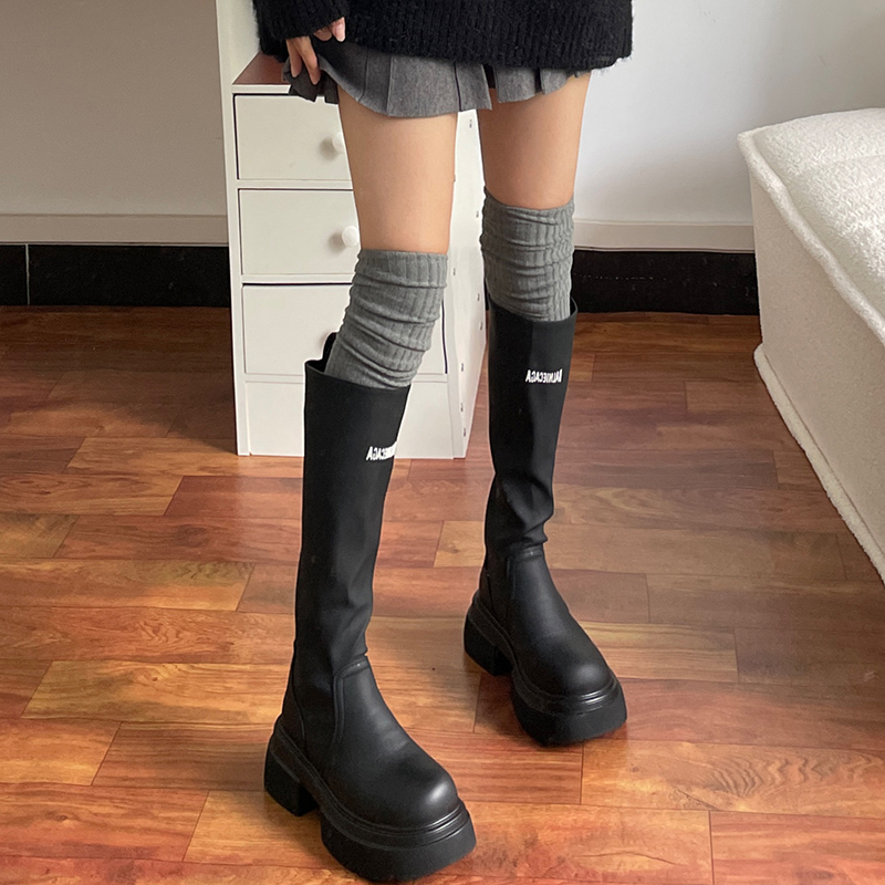 粗条过膝袜双针棉质不掉筒高筒