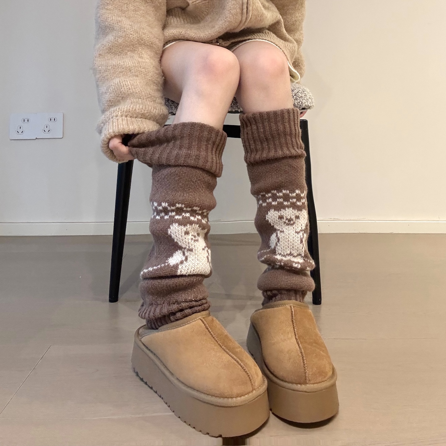 针织袜套小熊可爱秋冬护腿堆堆袜