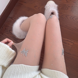 吾等是猫 袜 甜美蝴蝶钻白色丝袜bling闪钻少女防勾丝任意剪连裤